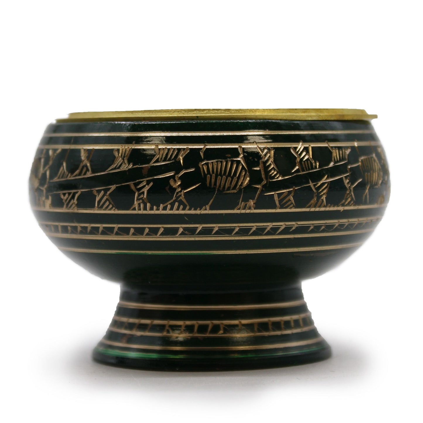 Tall green ceramic incense jar featuring golden patterns and a raised base, designed for charcoal and resin burning.