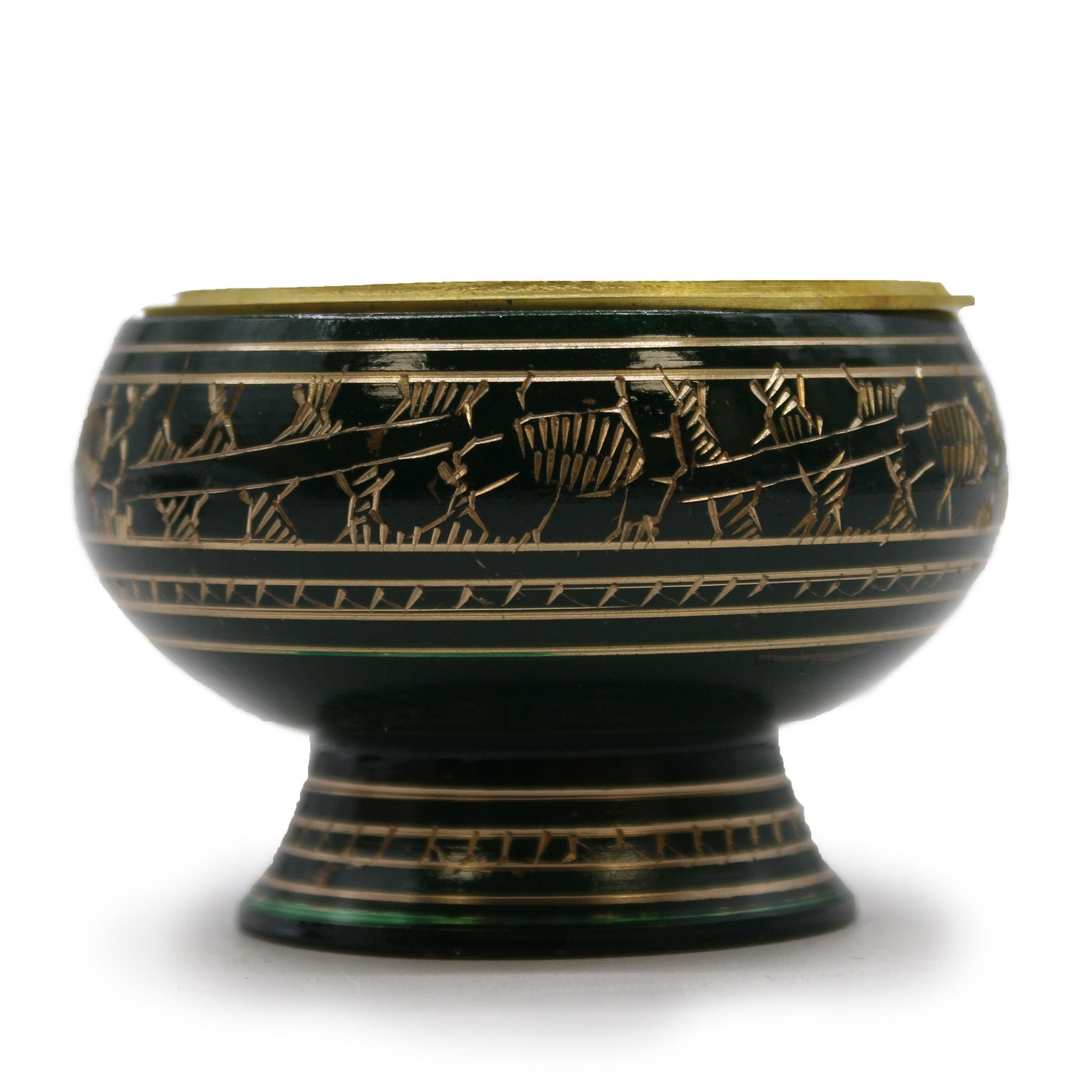 Tall green ceramic incense jar featuring golden patterns and a raised base, designed for charcoal and resin burning.