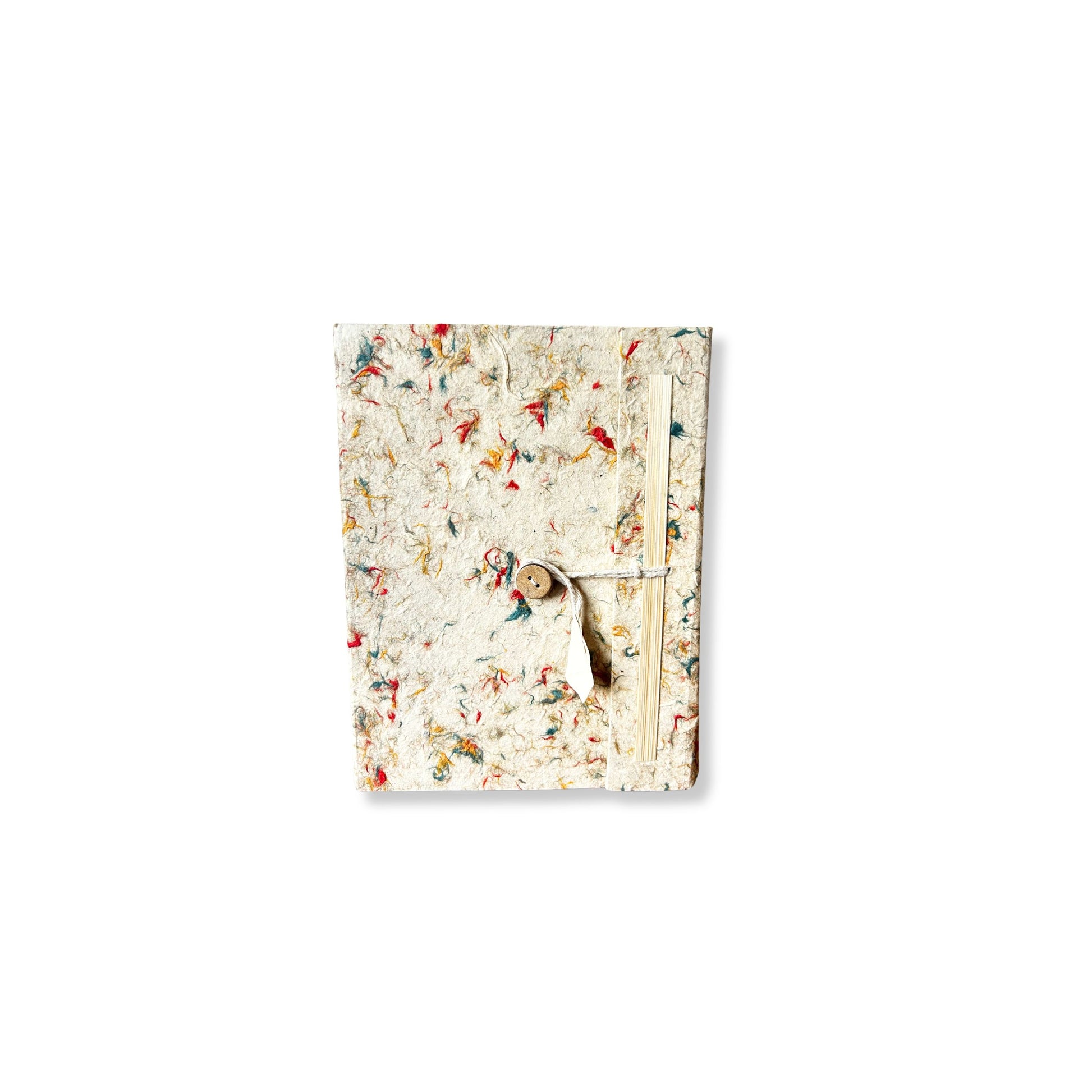 Small handmade notebook with a vibrant marbled mixed-colour cotton and lokta paper cover.