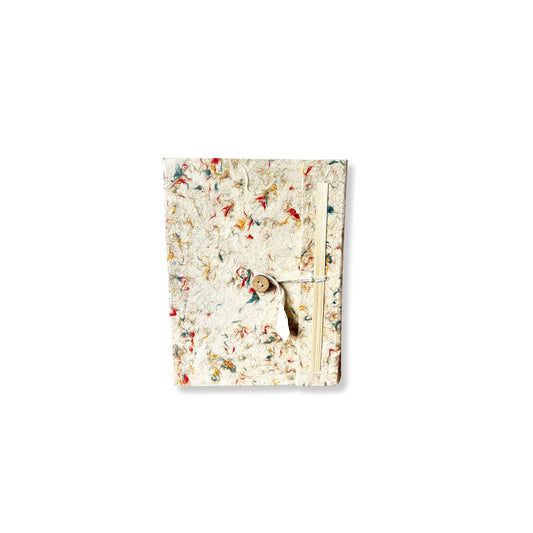 Small handmade notebook with a vibrant marbled mixed-colour cotton and lokta paper cover.