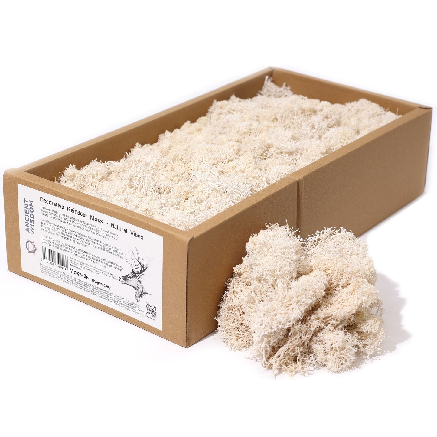 Large bunch of premium quality dried reindeer moss in a natural, earthy green-beige colour palette.