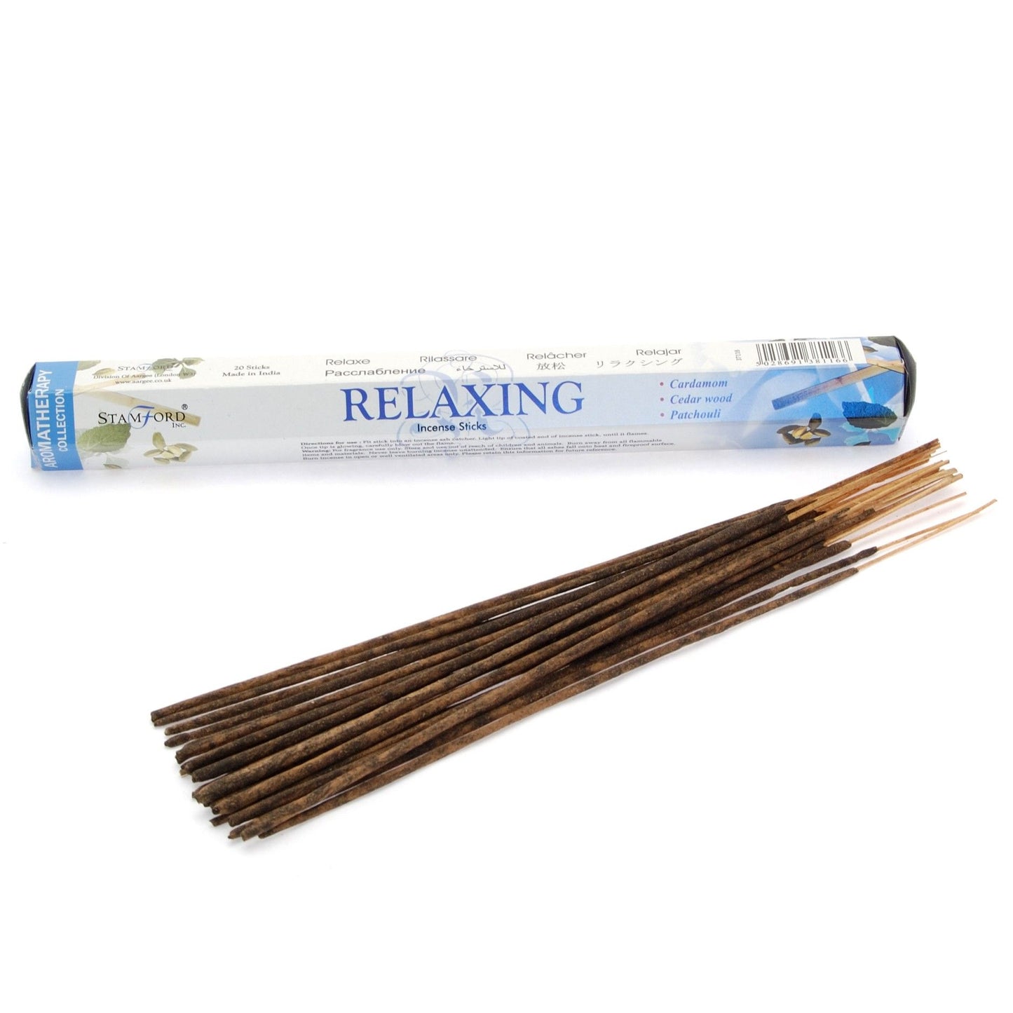 Hexagonal box of premium incense sticks featuring a serene purple and white design for home relaxation.
