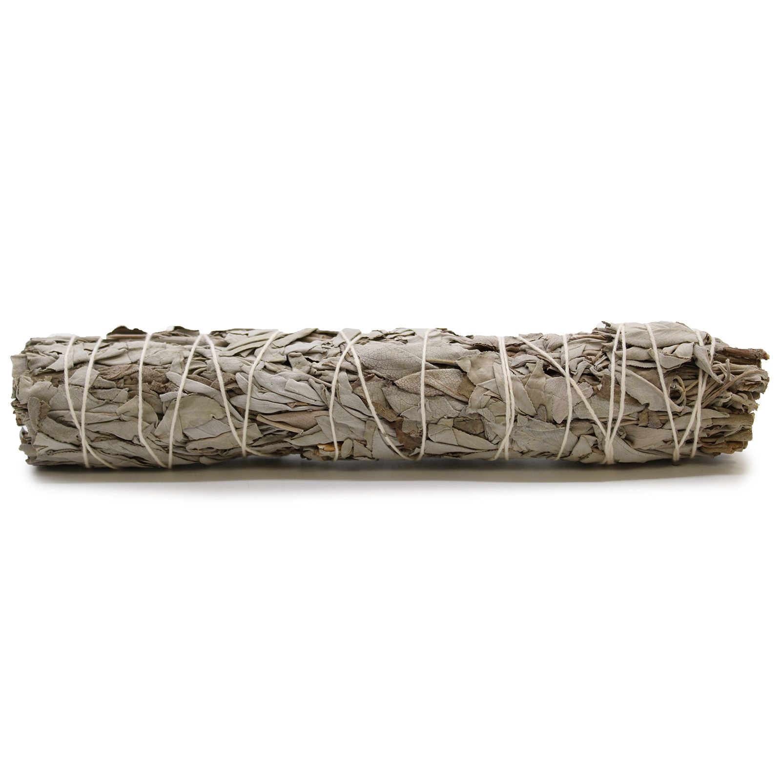 A large, tightly bound bundle of dried white sage leaves for smudging and spiritual cleansing rituals.