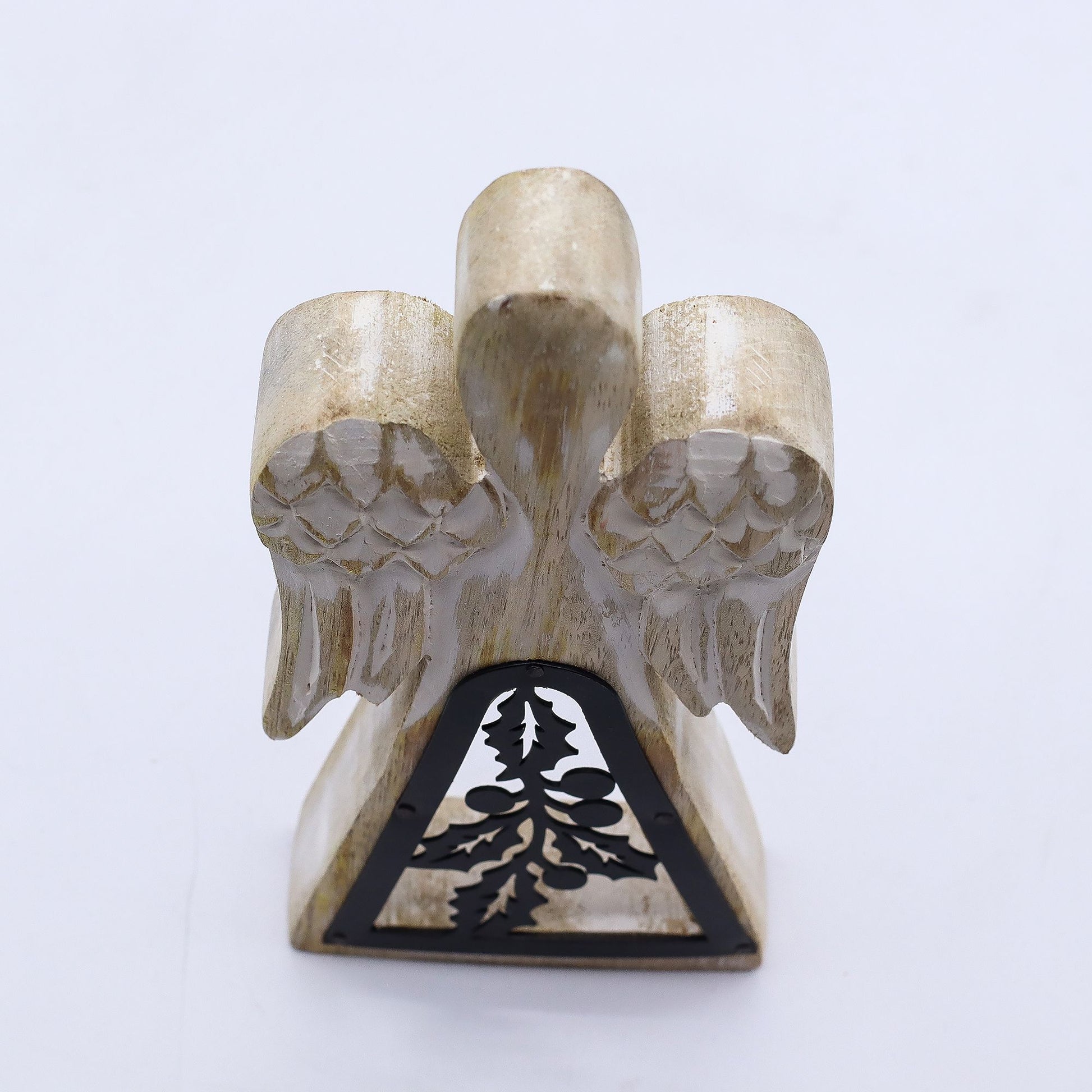 Mango Wood Angel - Whitewash with Iron Decor Cut Out