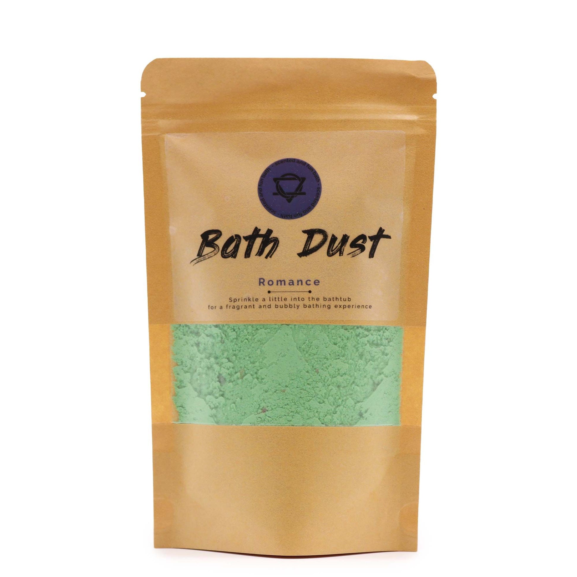Fine pink and white bath dust in a clear bag for a romantic and soothing aromatherapy bath experience.