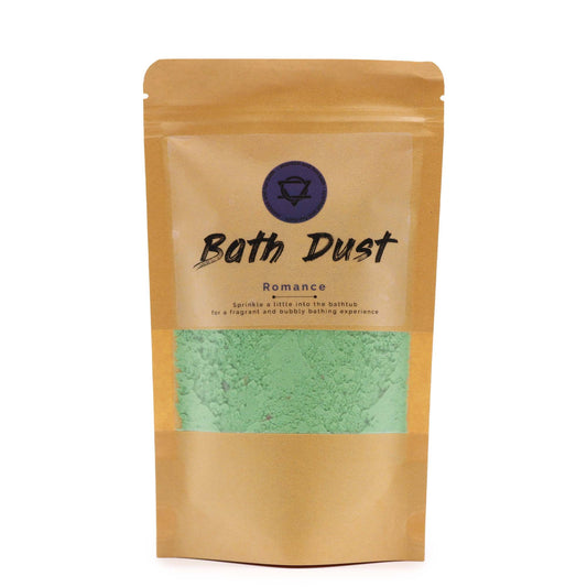 Fine pink and white bath dust in a clear bag for a romantic and soothing aromatherapy bath experience.