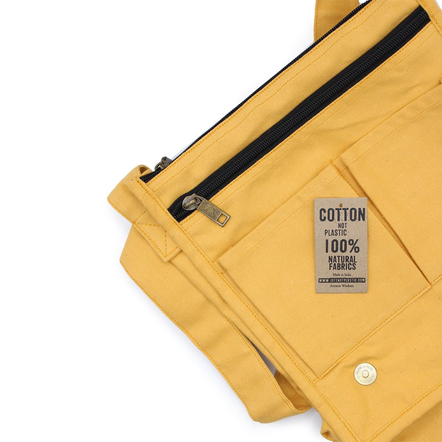 Cotton Canvas Messenger Bag - Black