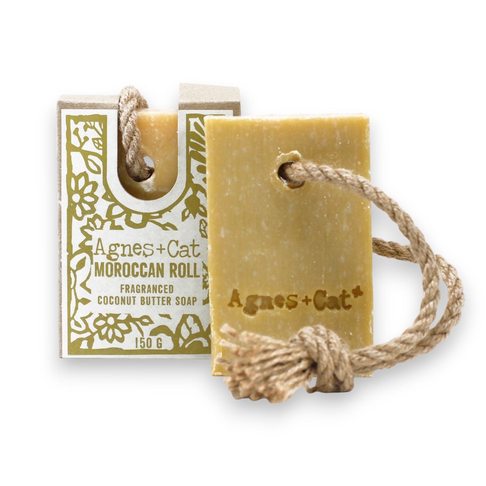 Artisanal soap on a rope with a textured surface, designed for easy hanging and a long-lasting fragrance.