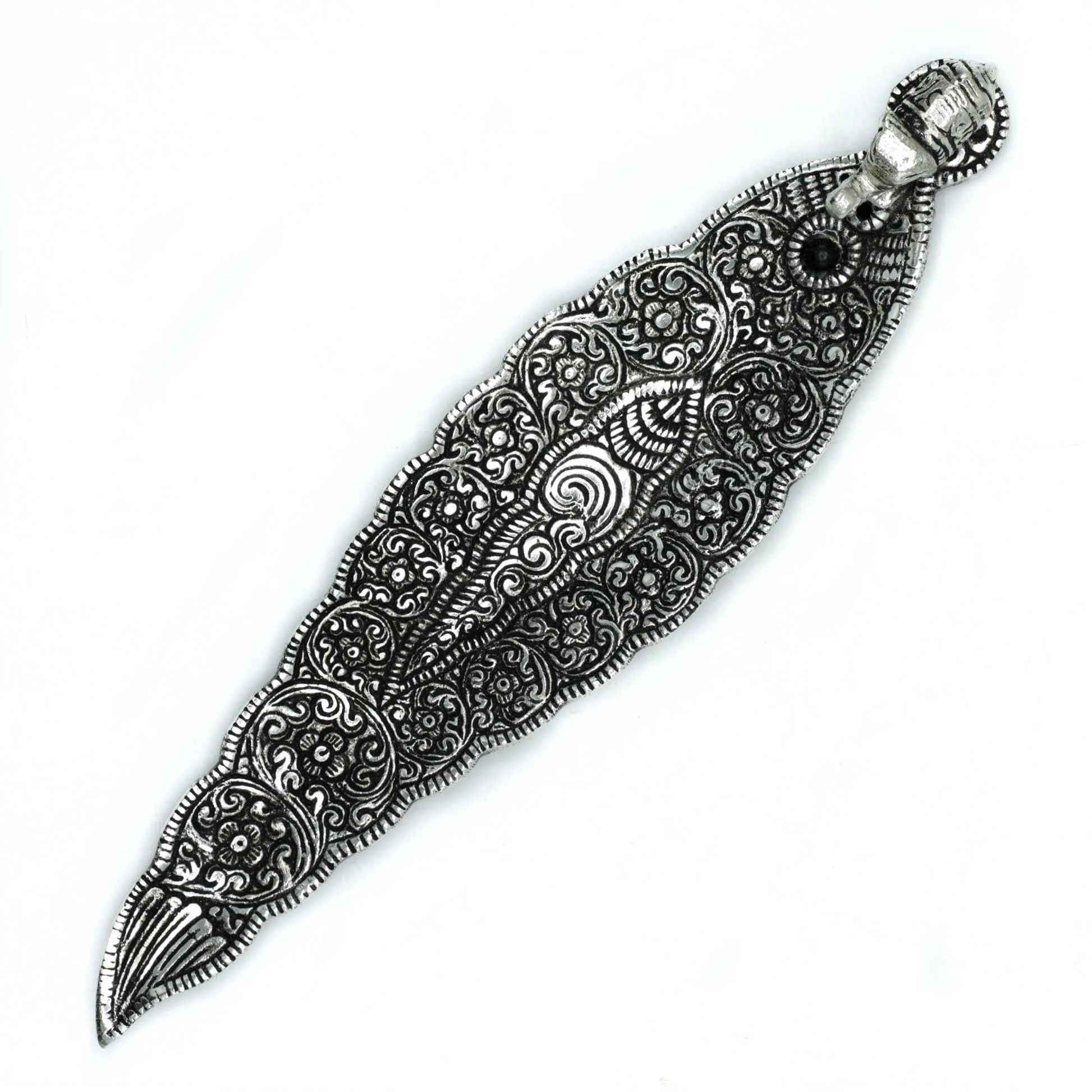 Sleek 20cm long polished aluminium incense holder featuring a small decorative elephant on a minimalist silver base.
