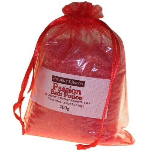 A 200g bag of Passion Potion herbal blend featuring dried botanical ingredients for wellness.