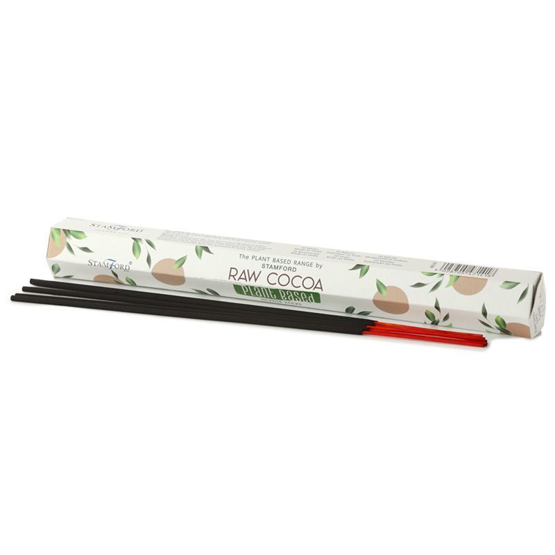 A bundle of natural plant-based incense sticks with a rich dark cocoa scent on a neutral background.