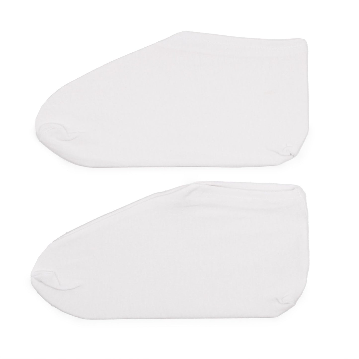 Pair of soft white professional treatment socks designed for spa and therapy use to enhance moisturising treatments.