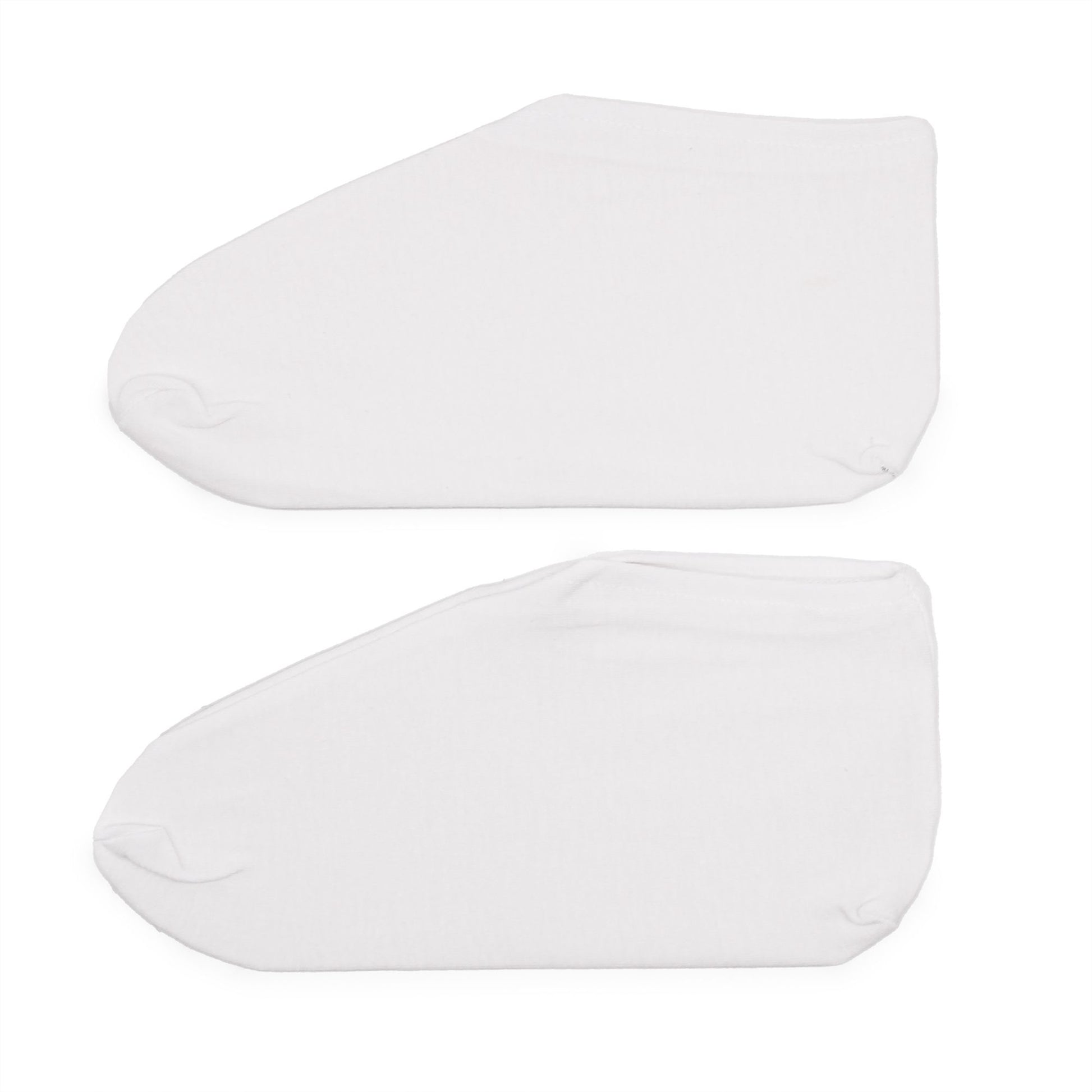 Pair of soft white professional treatment socks designed for spa and therapy use to enhance moisturising treatments.
