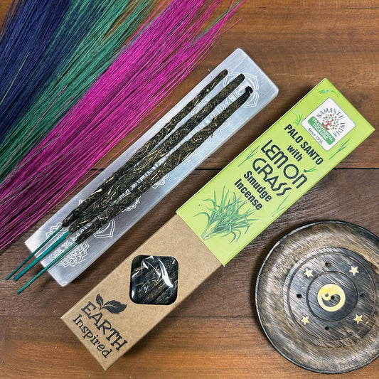 Handcrafted lemongrass smudge incense sticks made with natural herbs and essential oils.