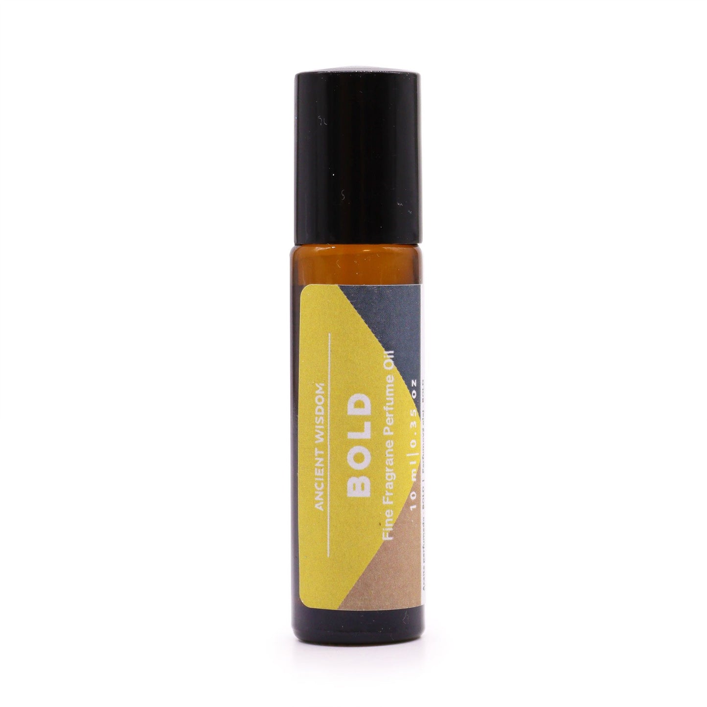A small 10ml glass perfume oil roll-on bottle with a sleek cap and minimalist label design.