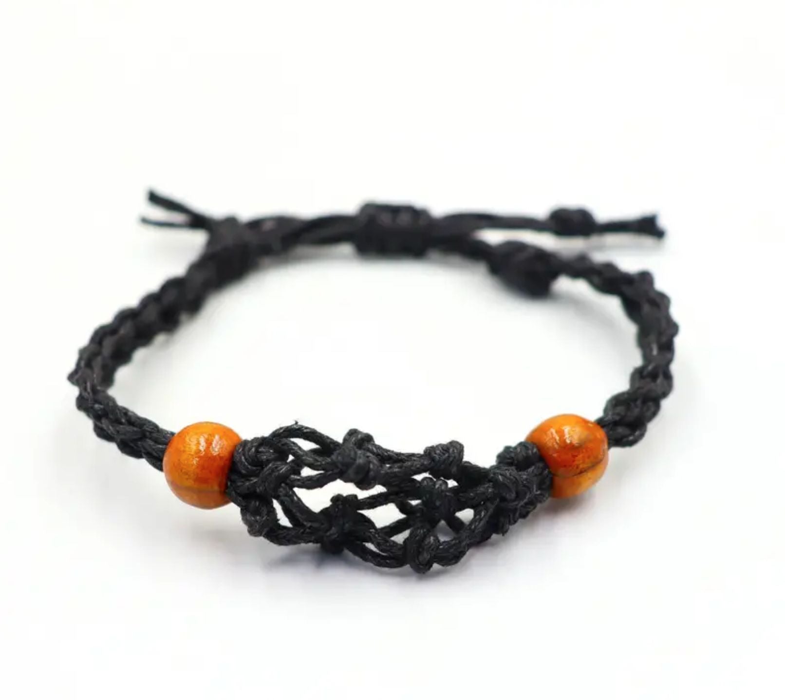Close-up of a durable black adjustable cord for making gemstone and crystal bracelets.