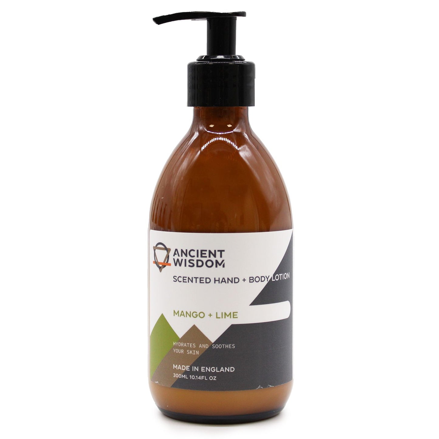 A 300ml bottle of Mango & Lime fragranced hand and body lotion with a minimalist label design.
