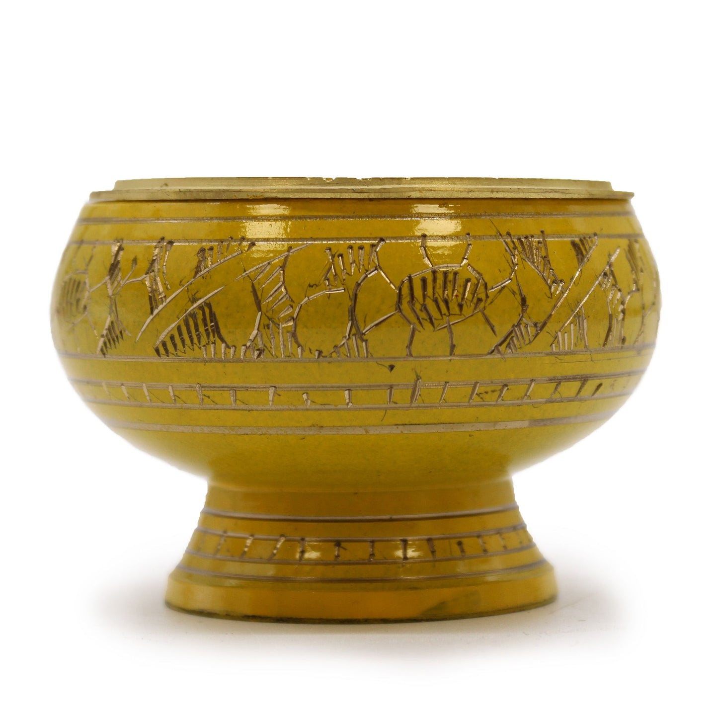 Tall yellow charcoal incense jar with golden patterns and a decorative lid, designed for resin and charcoal rituals.