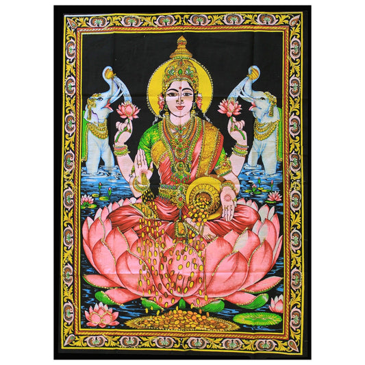 Intricate Indian wall art depicting the Hindu Goddess Laxmi seated on a lotus flower, symbolising wealth and abundance.