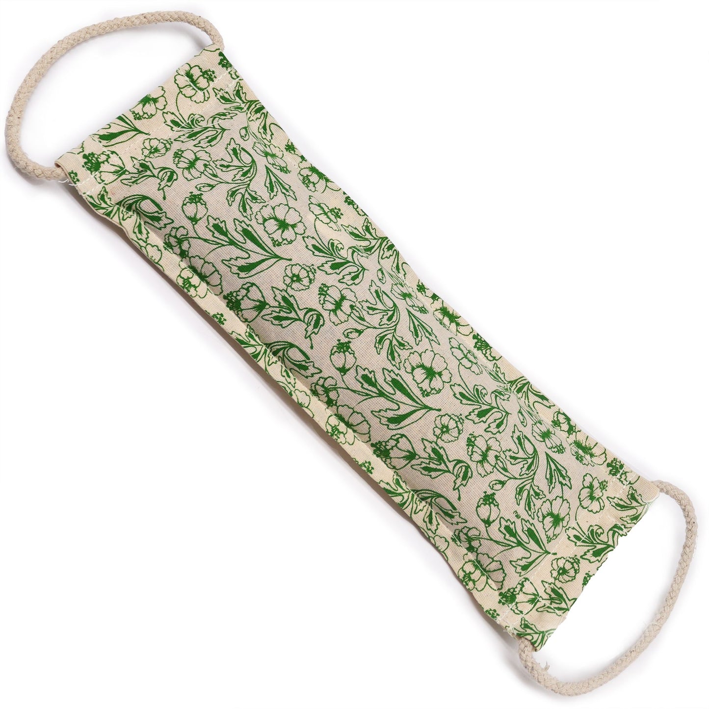 Sustainable green cotton wheat bag featuring a rustic rope handle for easy positioning on the body.