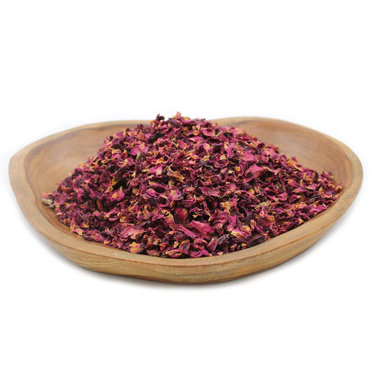 A large quantity of deep red natural dried rose petals suitable for decoration, confetti, and botanical crafts.