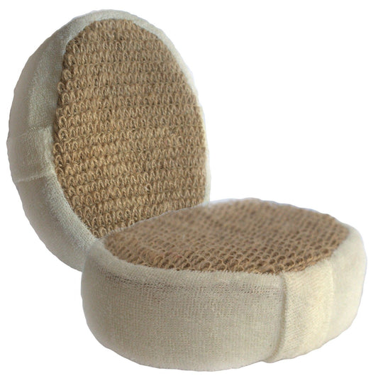 Soft brown luxury bath sponge with a textured surface for gentle skin exfoliation and massage.