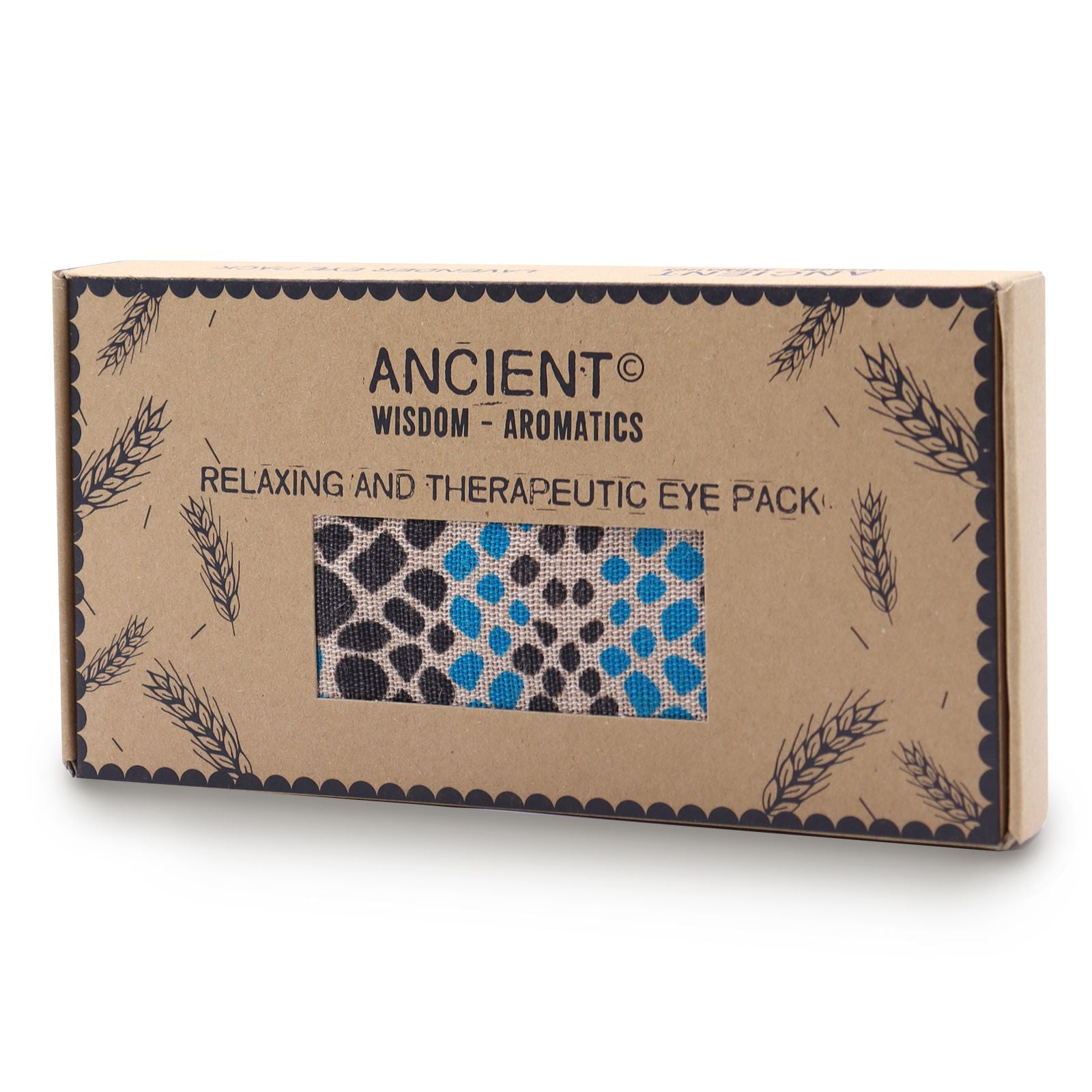 Blue viper patterned cotton eye pillow presented in a matching gift box.