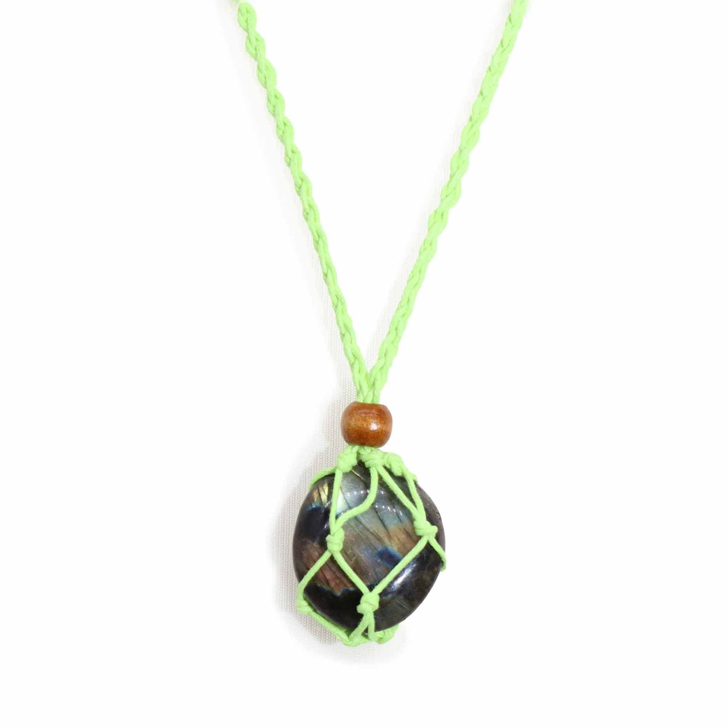 Adjustable fresh green cord necklace for gemstones with a simple knot closure and minimalist design.
