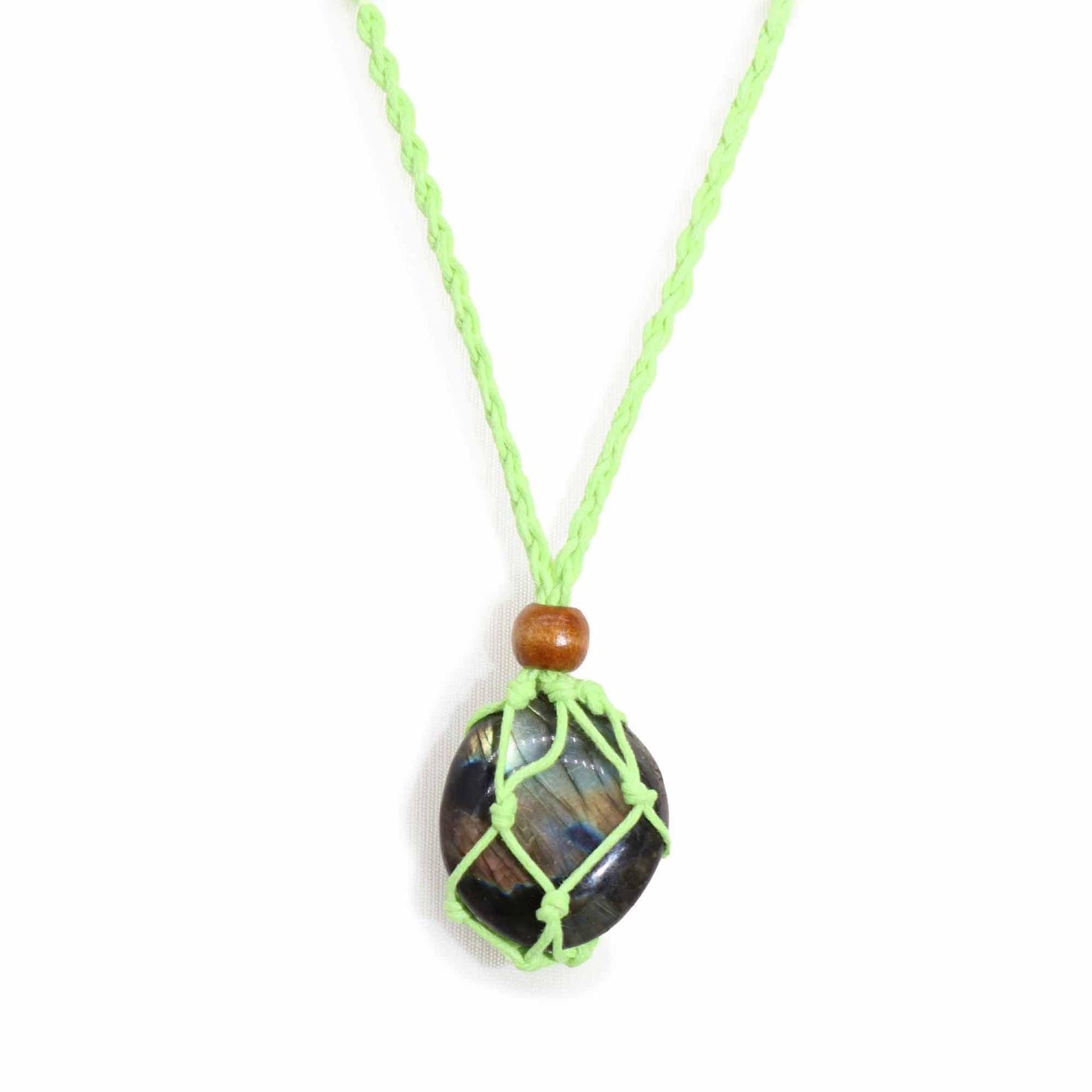 Adjustable fresh green cord necklace for gemstones with a simple knot closure and minimalist design.