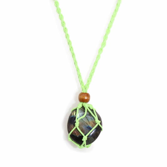 Adjustable fresh green cord necklace for gemstones with a simple knot closure and minimalist design.