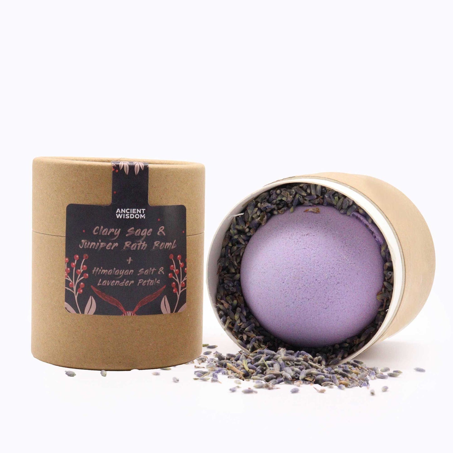 Aromatherapy gift set featuring a heart-shaped bath bomb, pink Himalayan salts, and dried lavender petals.