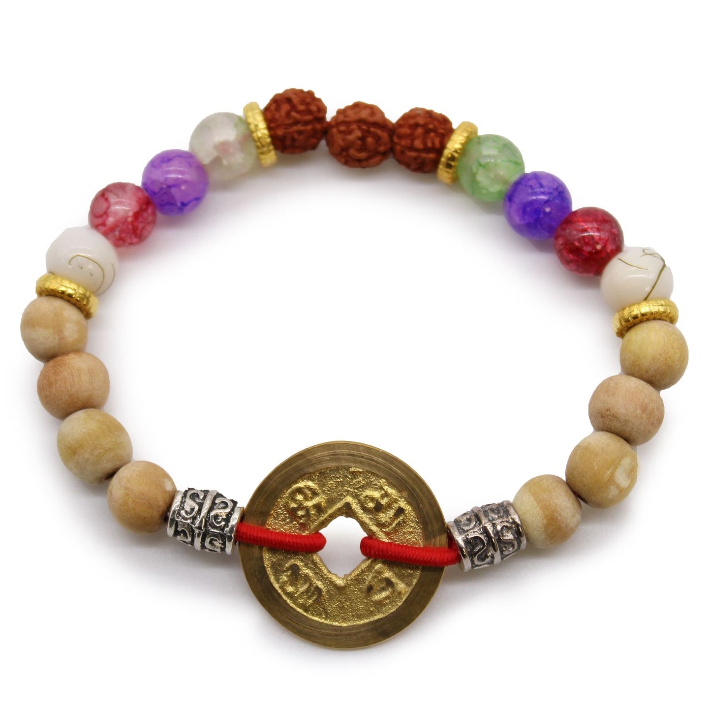 Handcrafted adjustable bangle with white, black, and grey beads representing balance and harmony.