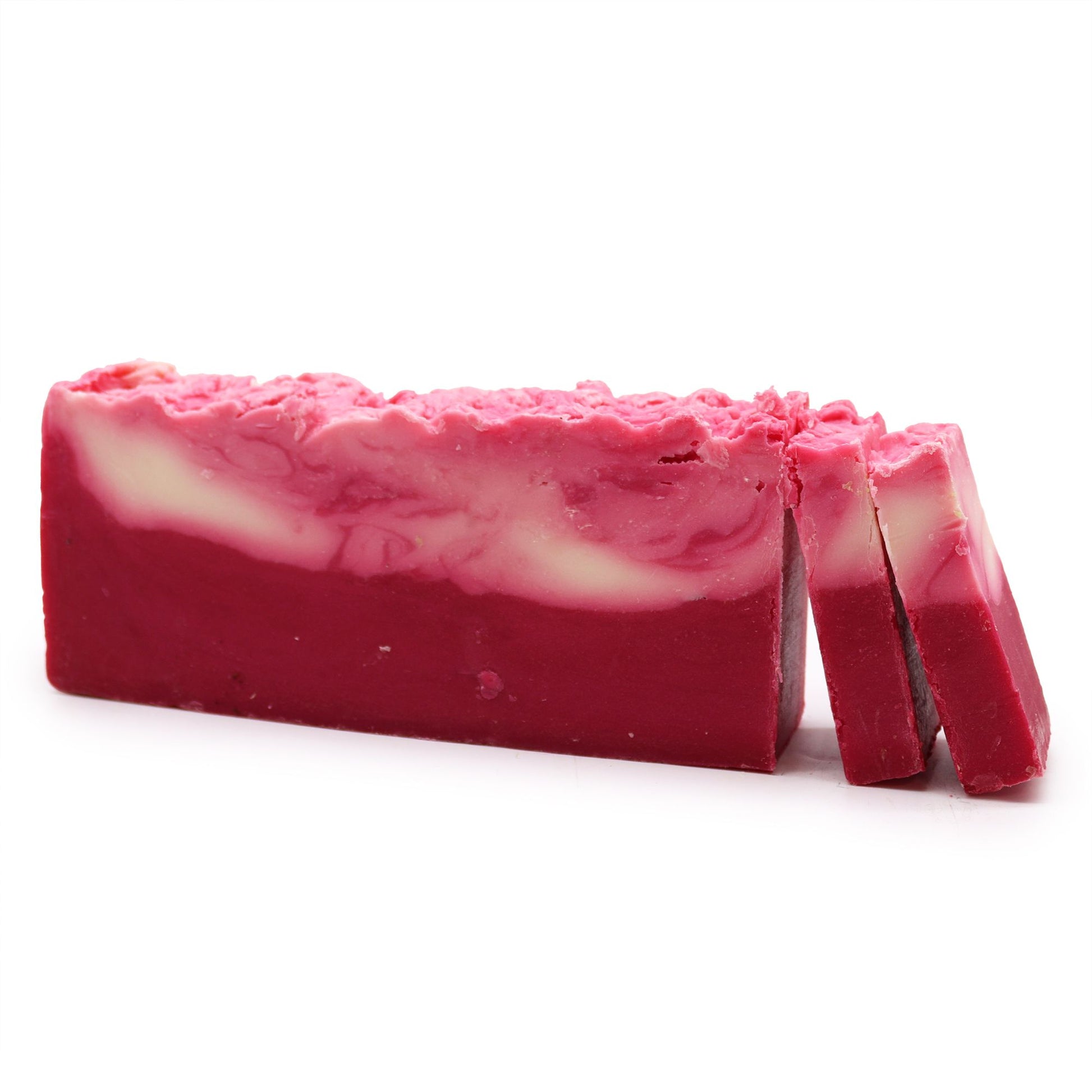 Large rectangular artisan soap loaf with a creamy texture, featuring layers of shea butter and olive oil.