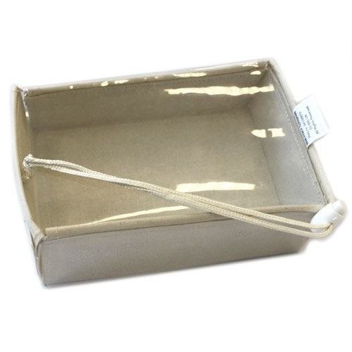 Large rectangular cream cotton storage box with a clear window front and matching lid.