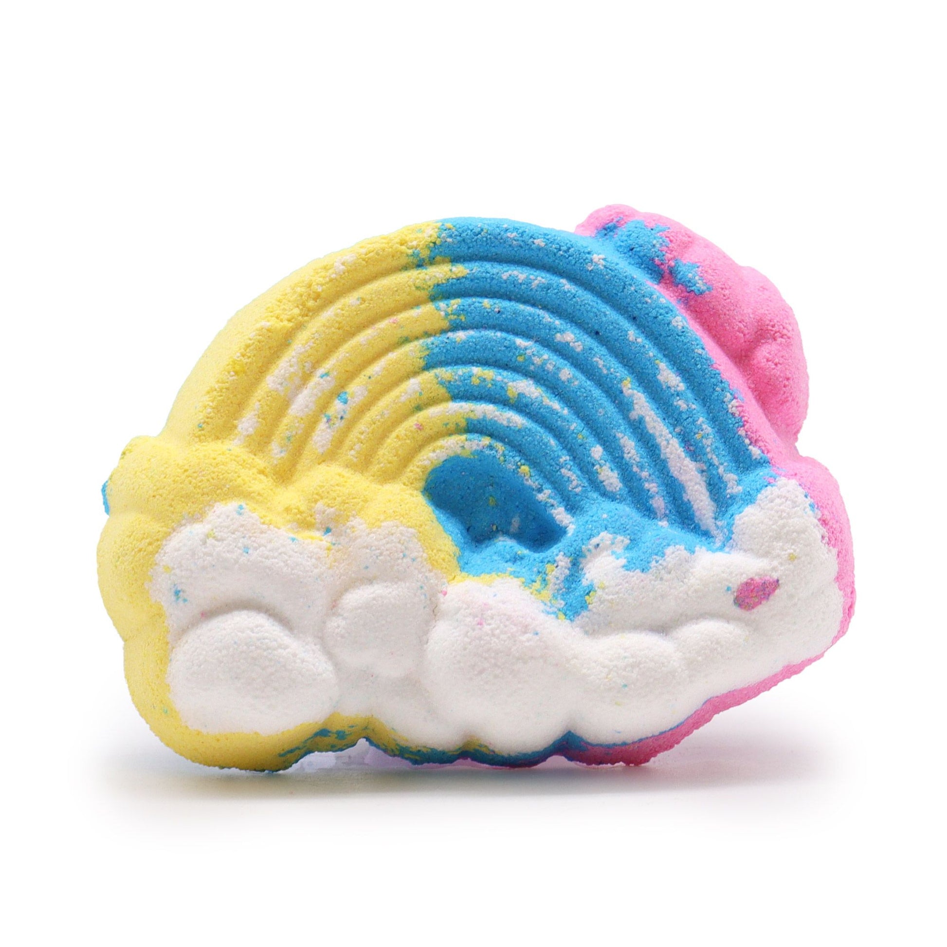 Cloud-shaped white bath bomb with a textured surface on a plain background.