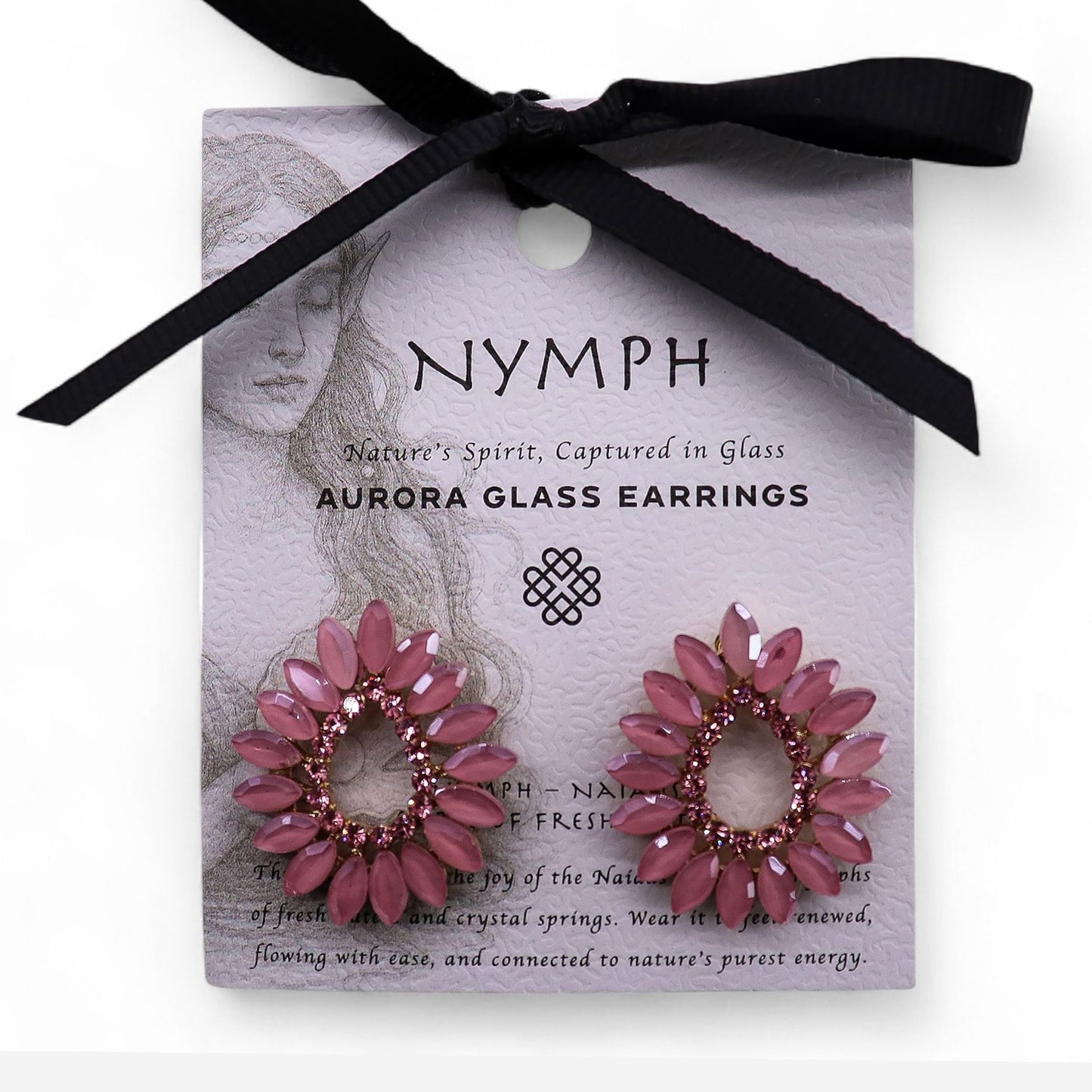 Elegant soft pink vintage glass loop earrings with a luminous long drop design and stainless steel hooks.