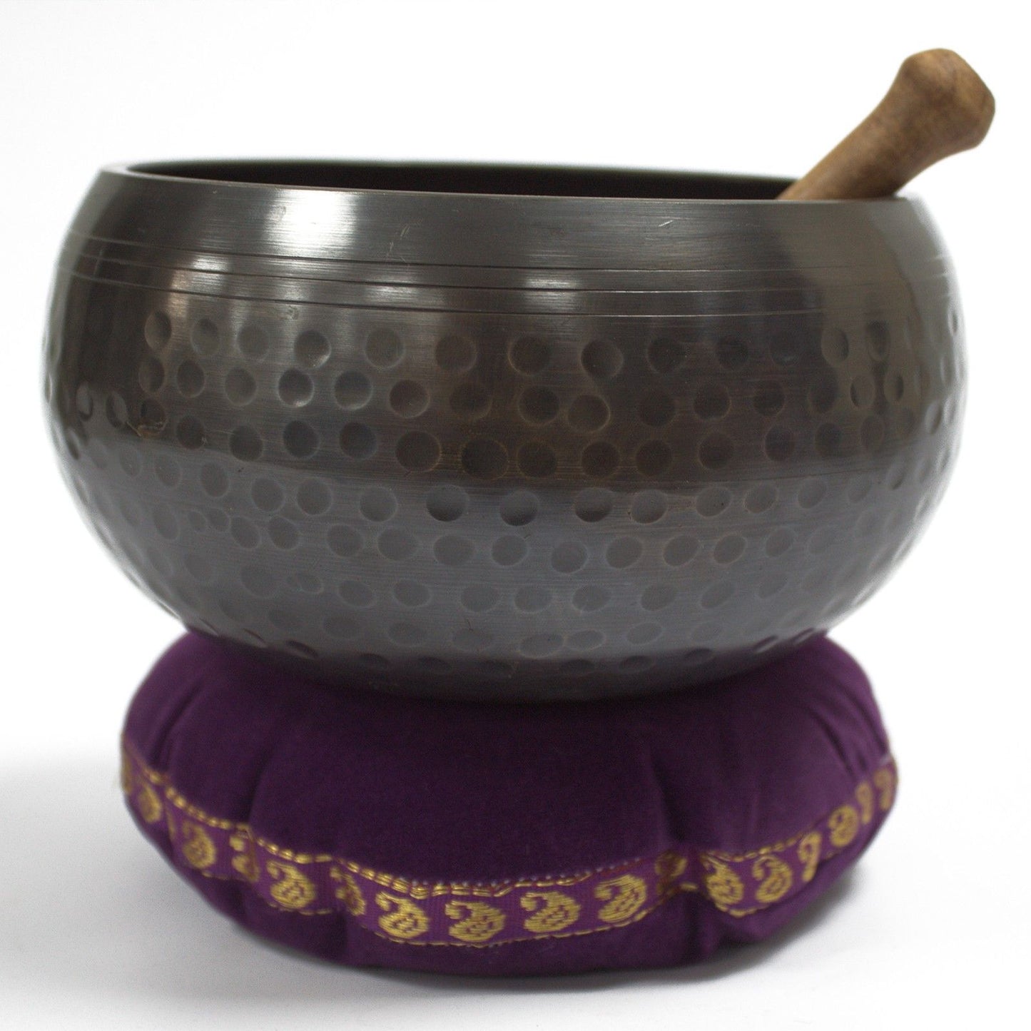 Soft 11cm square velvet cushion with decorative embroidery for supporting a Tibetan singing bowl.