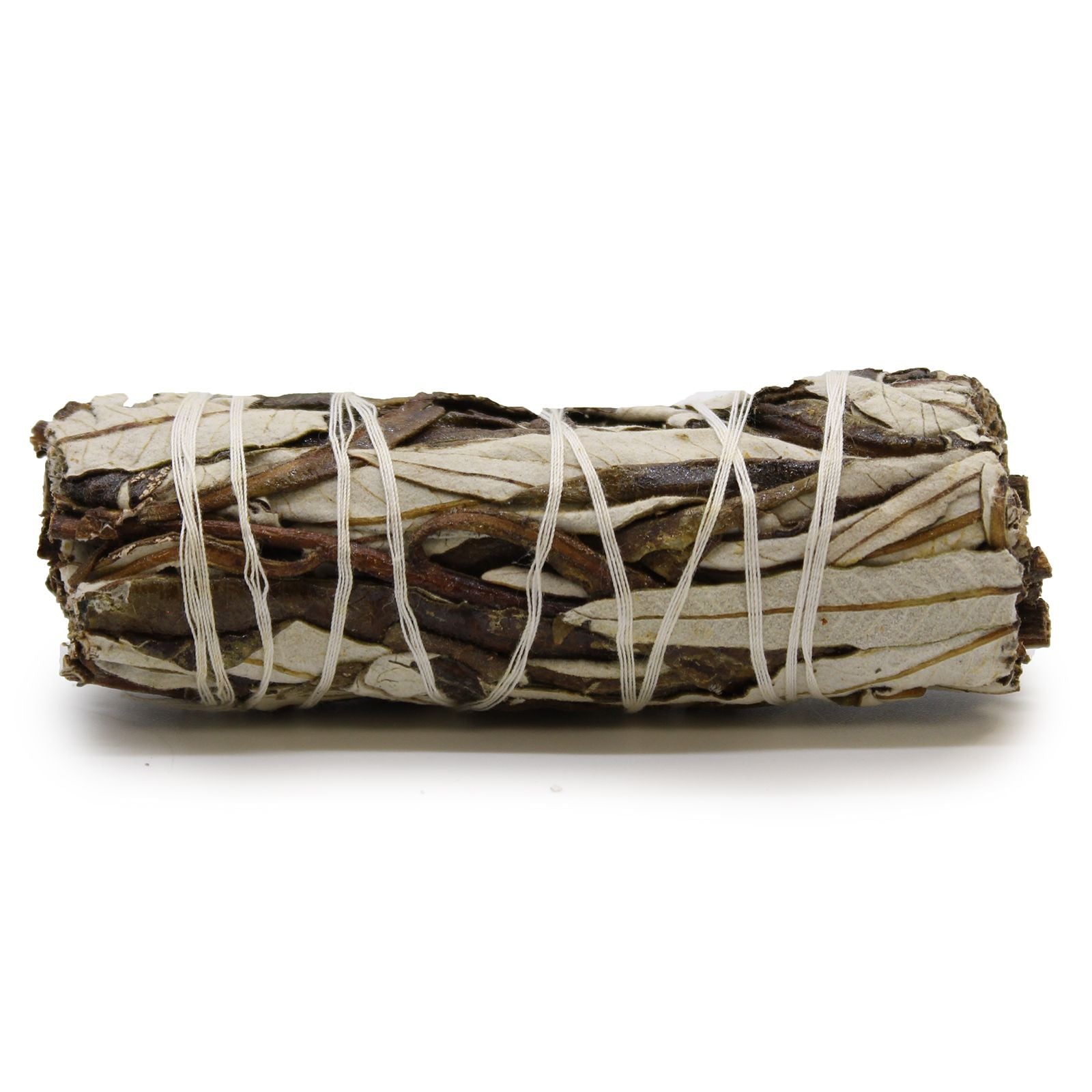 A tightly bound bundle of dried Yerba Santa sage leaves used for spiritual smudging and clearing.