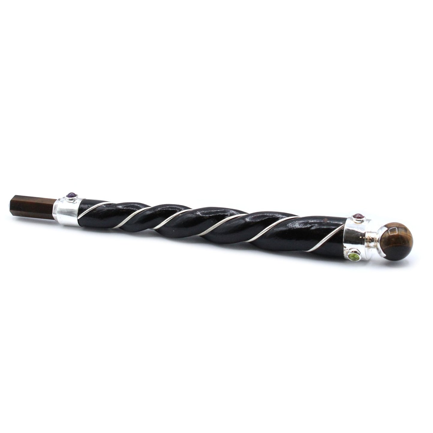 Handcrafted twisted copper healing wand topped with a polished brown Tiger Eye crystal star.