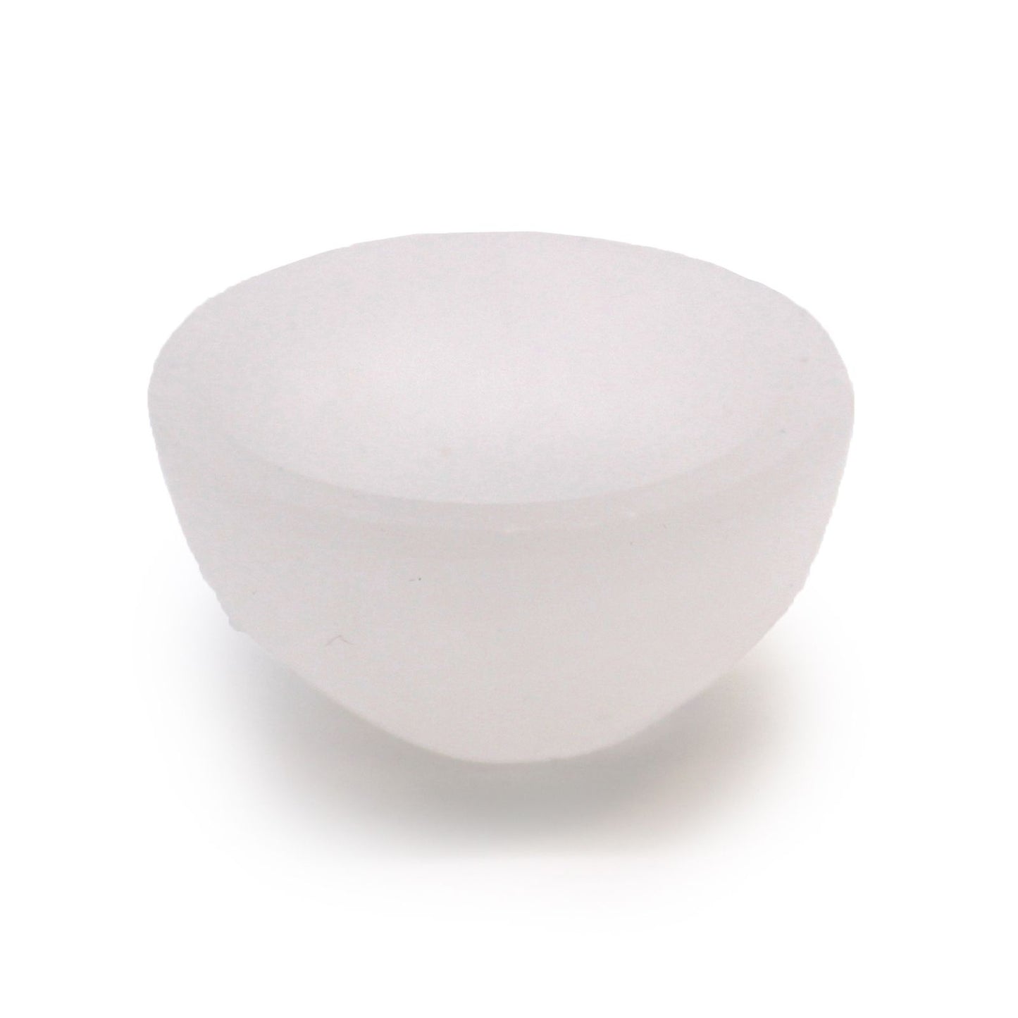 Small polished white selenite round bowl with a translucent finish.