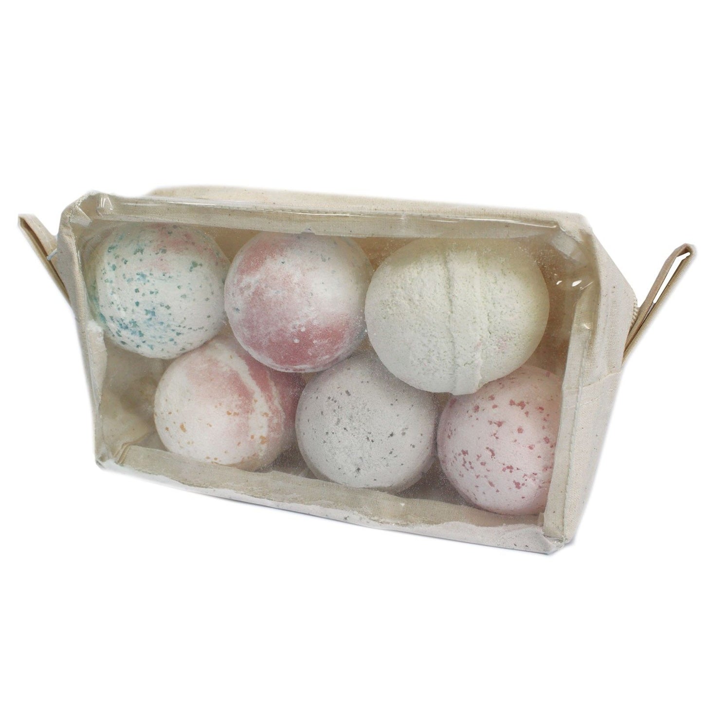 Clear PVC and cream organic cotton toiletry bag with a zip closure and external pocket.