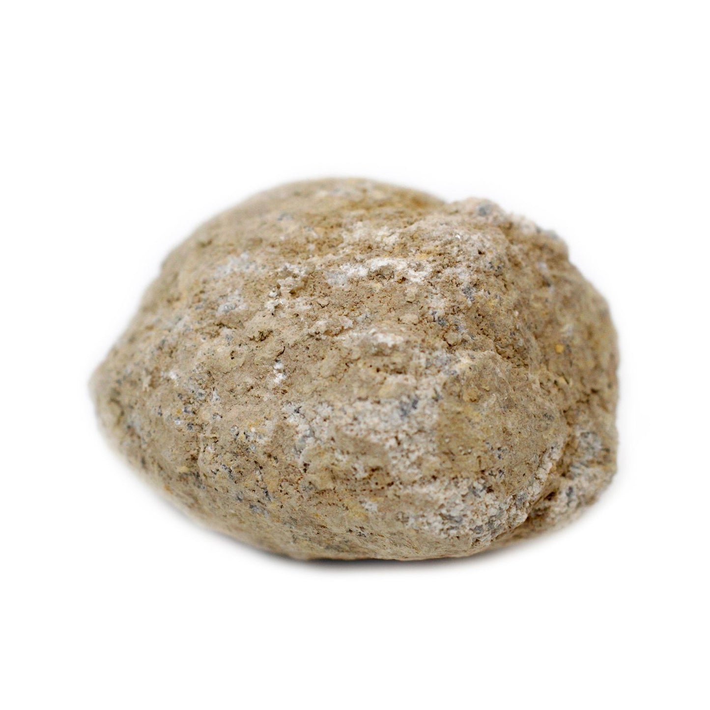 Rough, natural exterior of an unopened Calcite geode specimen with a textured, rocky surface.