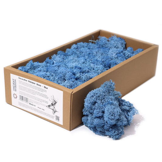 Large bunch of premium first grade decorative reindeer moss in a vibrant royal blue colour with a soft natural texture.