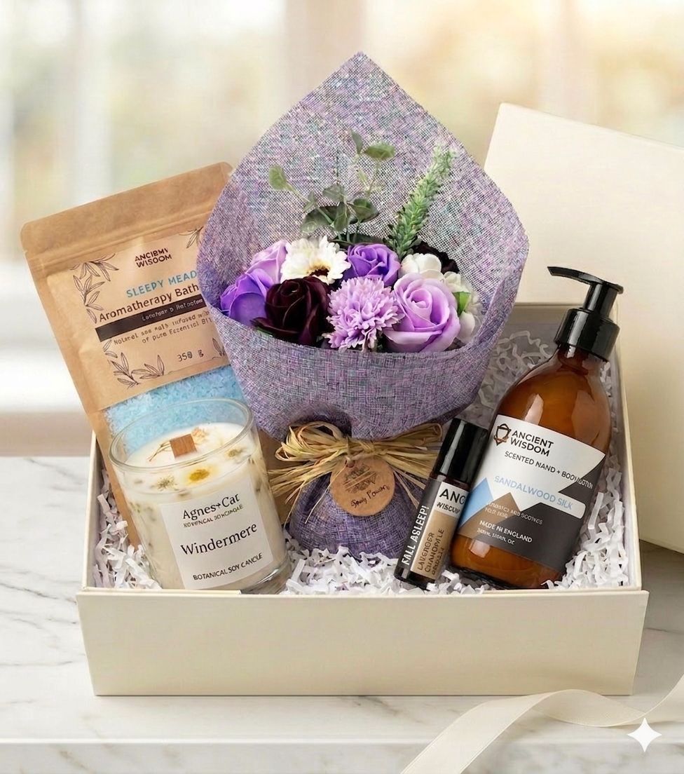 Luxury Lavender Relaxation Gift Set - Sleep & Stress Relief Spa Bundle - Ivory Box