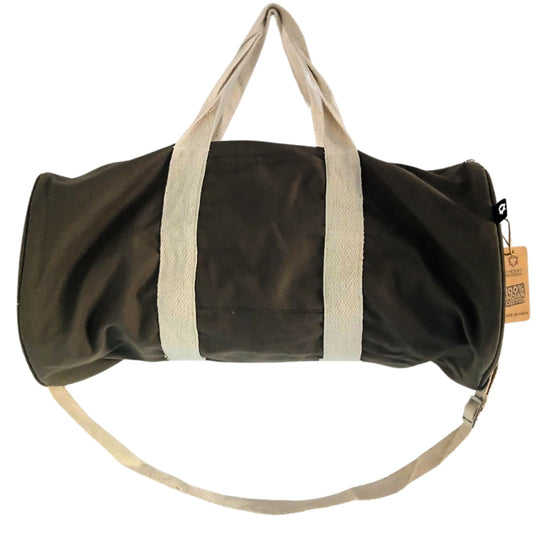Durable olive green canvas gym bag with the motivational phrase Don't Quit printed on the side.