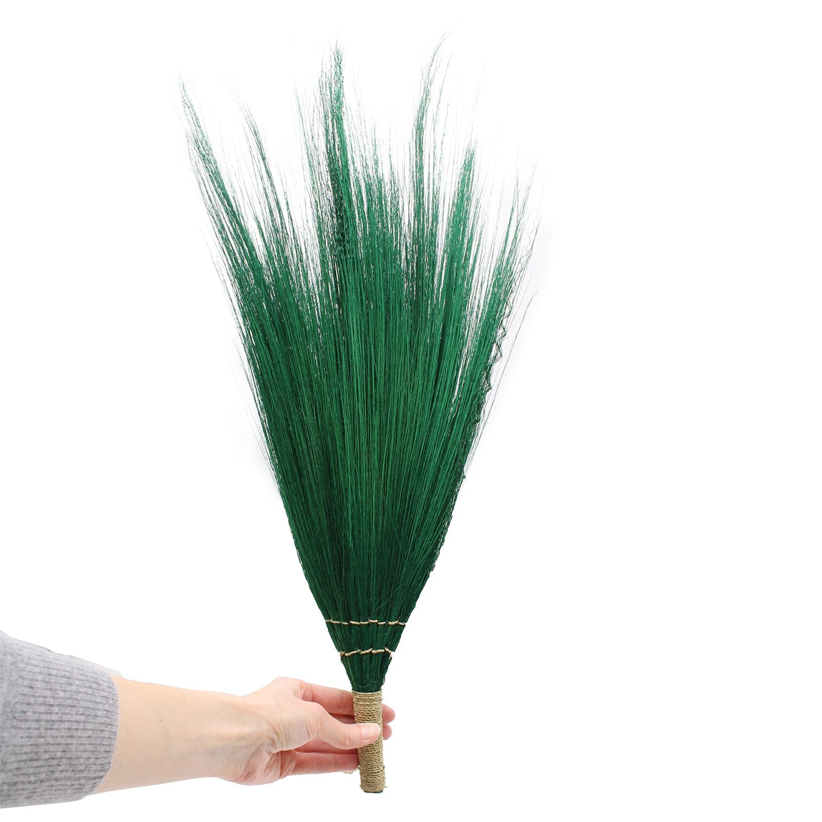 Four long decorative brooms made from natural pampas grass in vibrant, vivid colours.