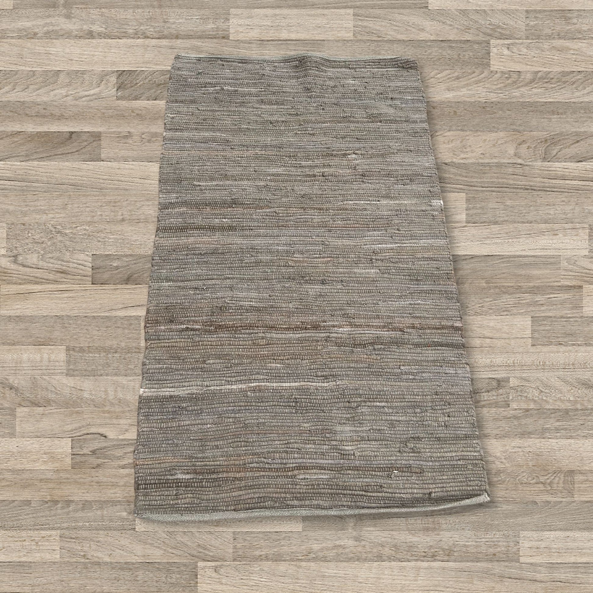 Small Indian Handloom Cotton Rug - Charcoal