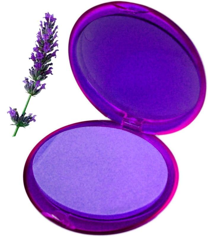 Pocket-sized container of thin, purple lavender-scented paper soap sheets.