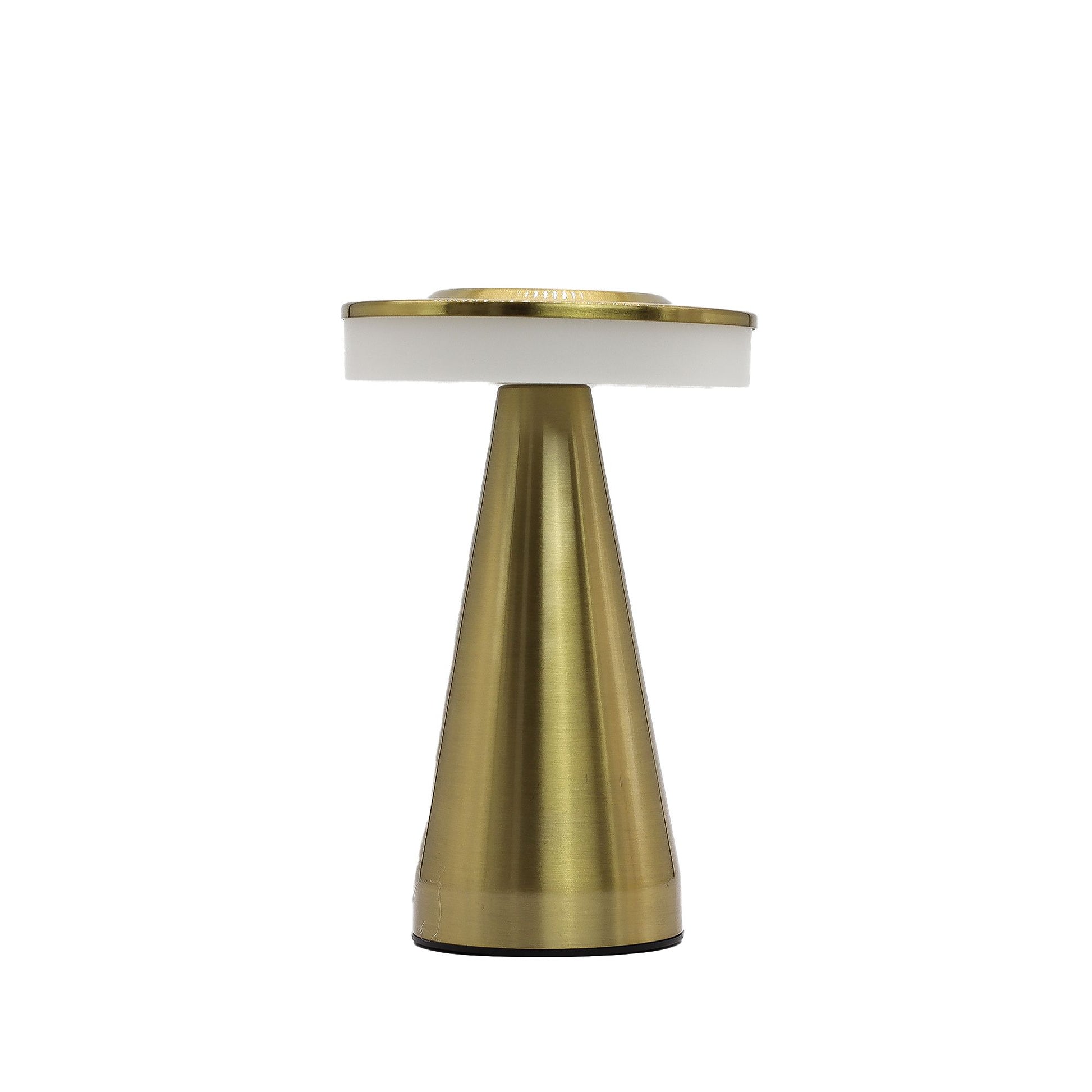 Elegant tall stem table lamp with a polished copper finish and a minimalist modern design.