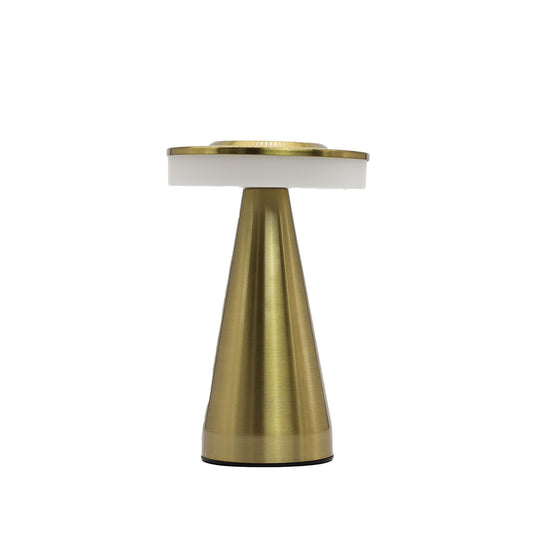 Elegant tall stem table lamp with a polished copper finish and a minimalist modern design.